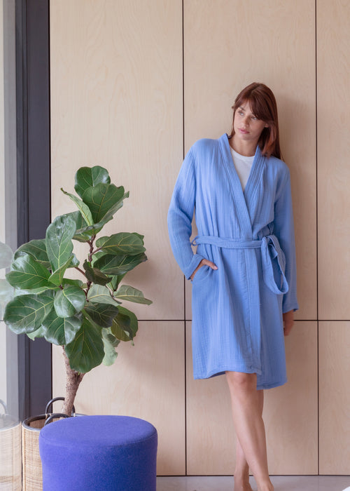 Crinkly Bathrobe Azure Blue